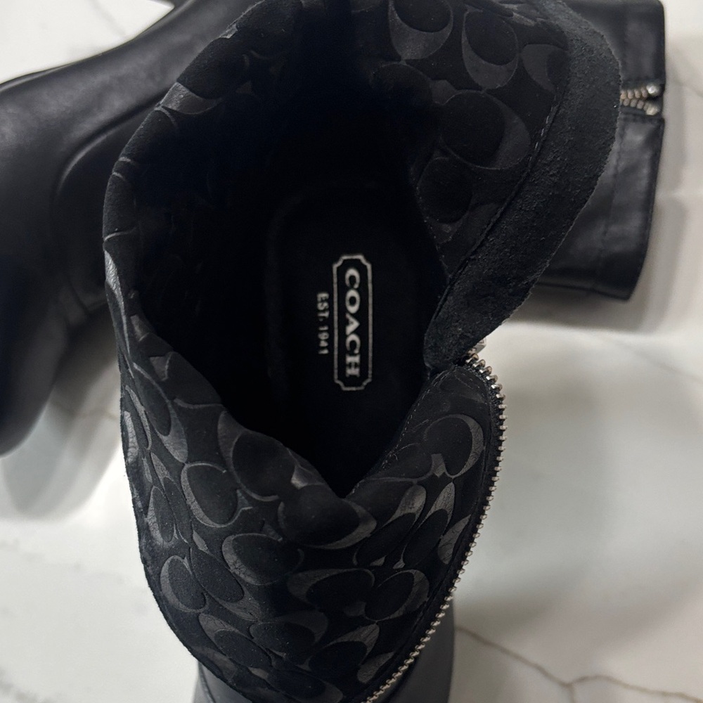 Coach Black Napa leather & SUEDE Heeled Ankle Booties. - Picture 11 of 17